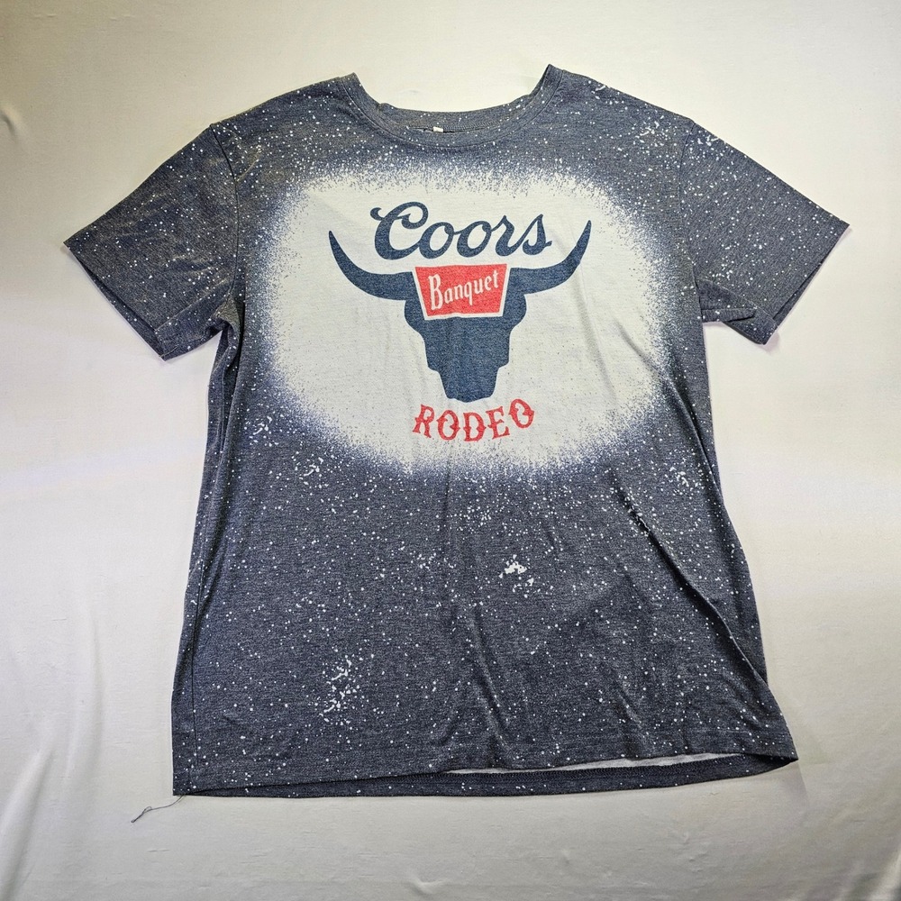 Coors Banquet Rodeo Graphic T-Shirt Bleached Splatter Charcoal Gray Mens Large